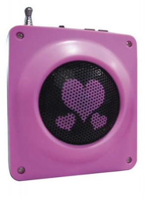 Pink Wind-Up Radio and Cell Phone Charger With Hearts Design